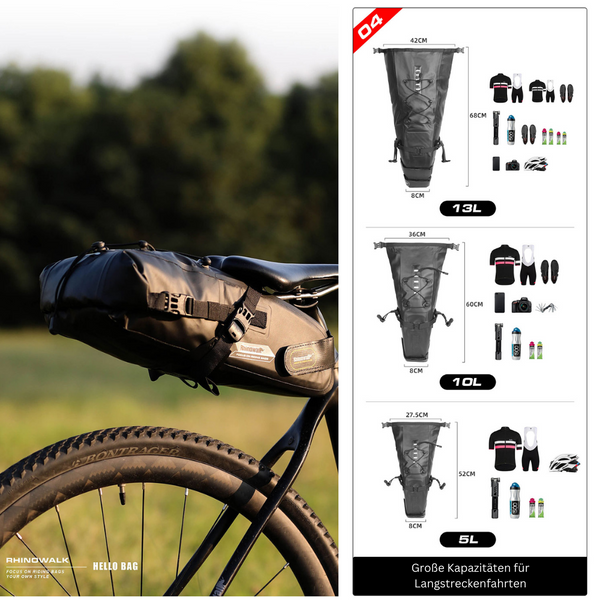 Rhinowalk 5/10/13L wasserdichte Satteltasche Fahrradtasche Sportsatteltasche für Rennrad Mountainbike - Aufbewahrungstasche mit elastischem Kordelzug - campiix
